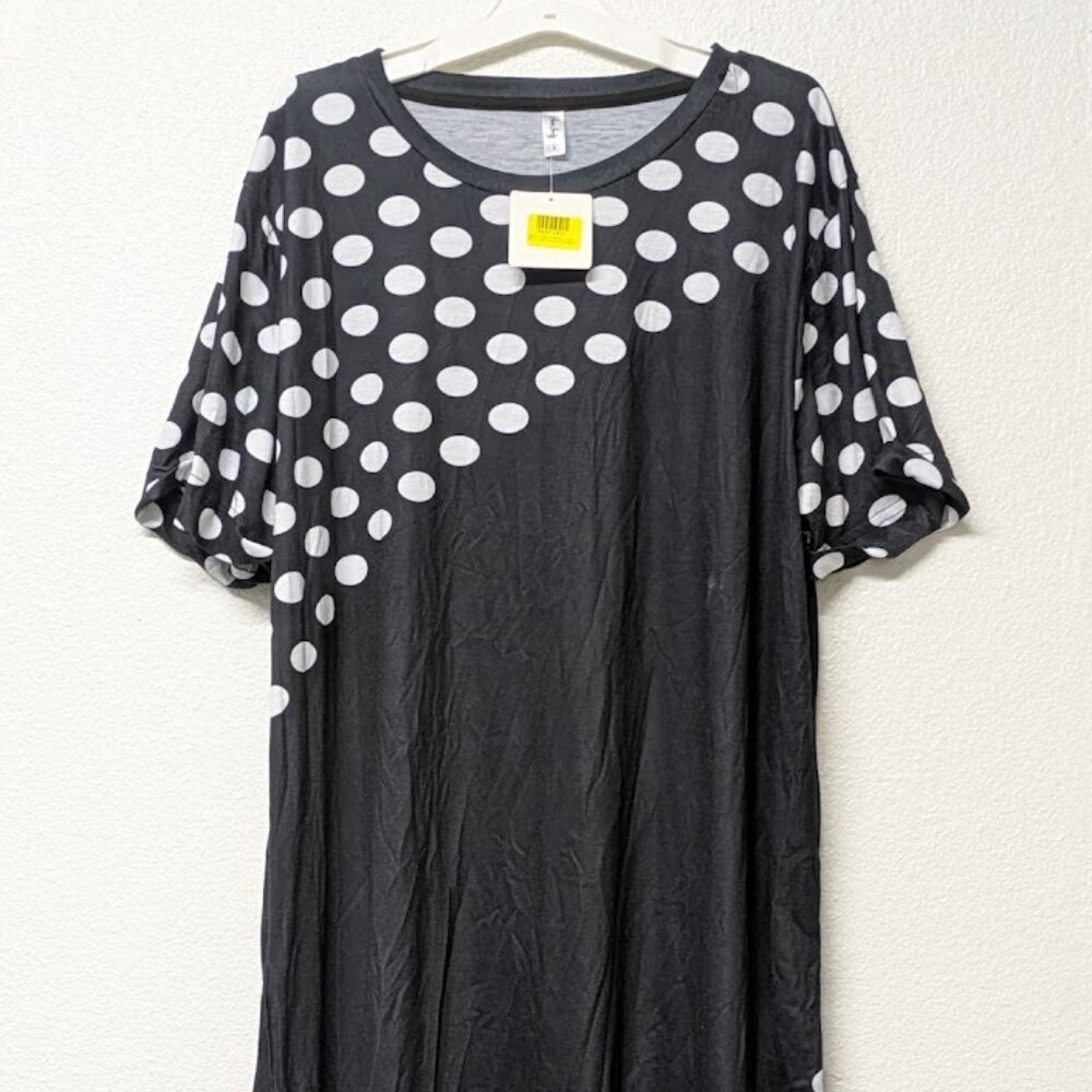 Pixie Lady Women's Black & White Polka Dot Color Block T-Shirt Dress - Size 2X